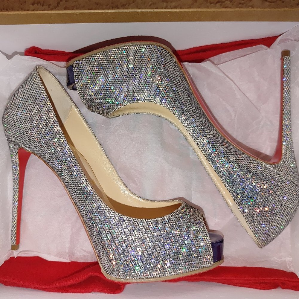 Christian Louboutin NEW VERY PRIVE 120 GLITTER DISCO BALL heels 35.5 like new